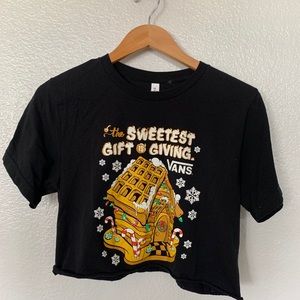 Vans Black exclusive Christmas custom crop tee